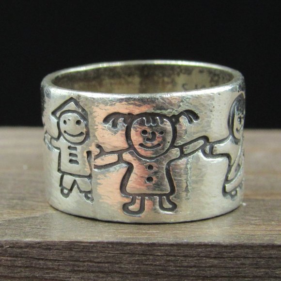 Jewelry - Size 6 Sterling Silver World Peace Wide Band Ring Vintage